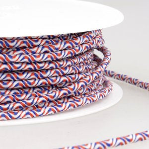 3mm Cord Elastic - Blue / White / Red Wave