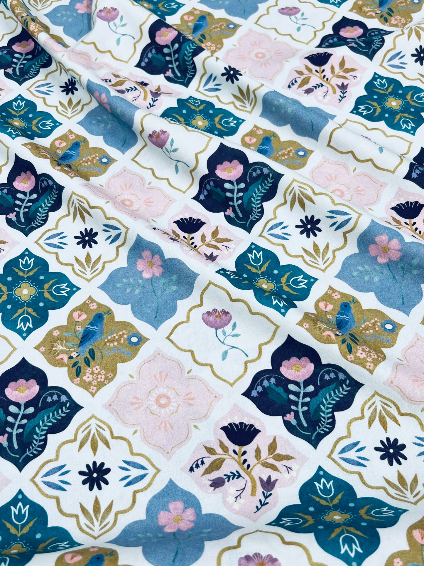 Birds and Flowers Fine Poplin