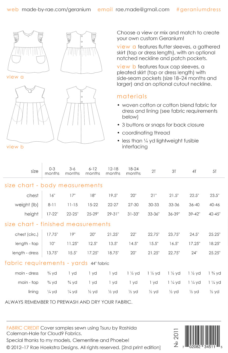 Geranium Girls Dress Small (0 from 5yrs) Pattern from Made By Rae (Intermediate)