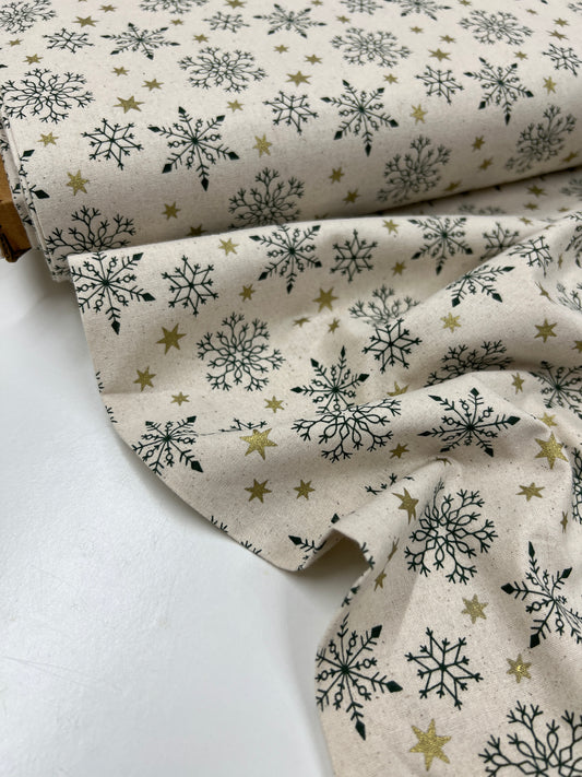 Snowflake Print Cotton -Green