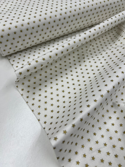 Mini Gold Stars on White Cotton