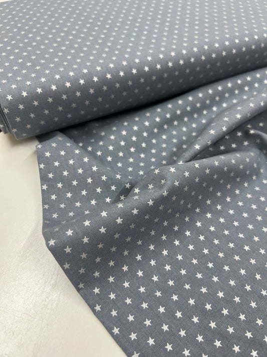 Mini Silver Stars on Grey Cotton