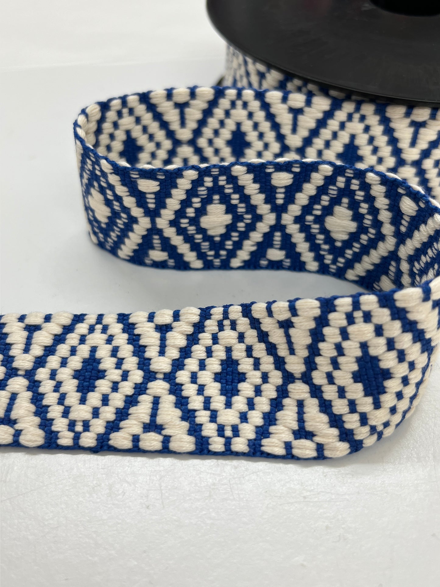 38mm Bag Webbing - Ecru/ Blue Print