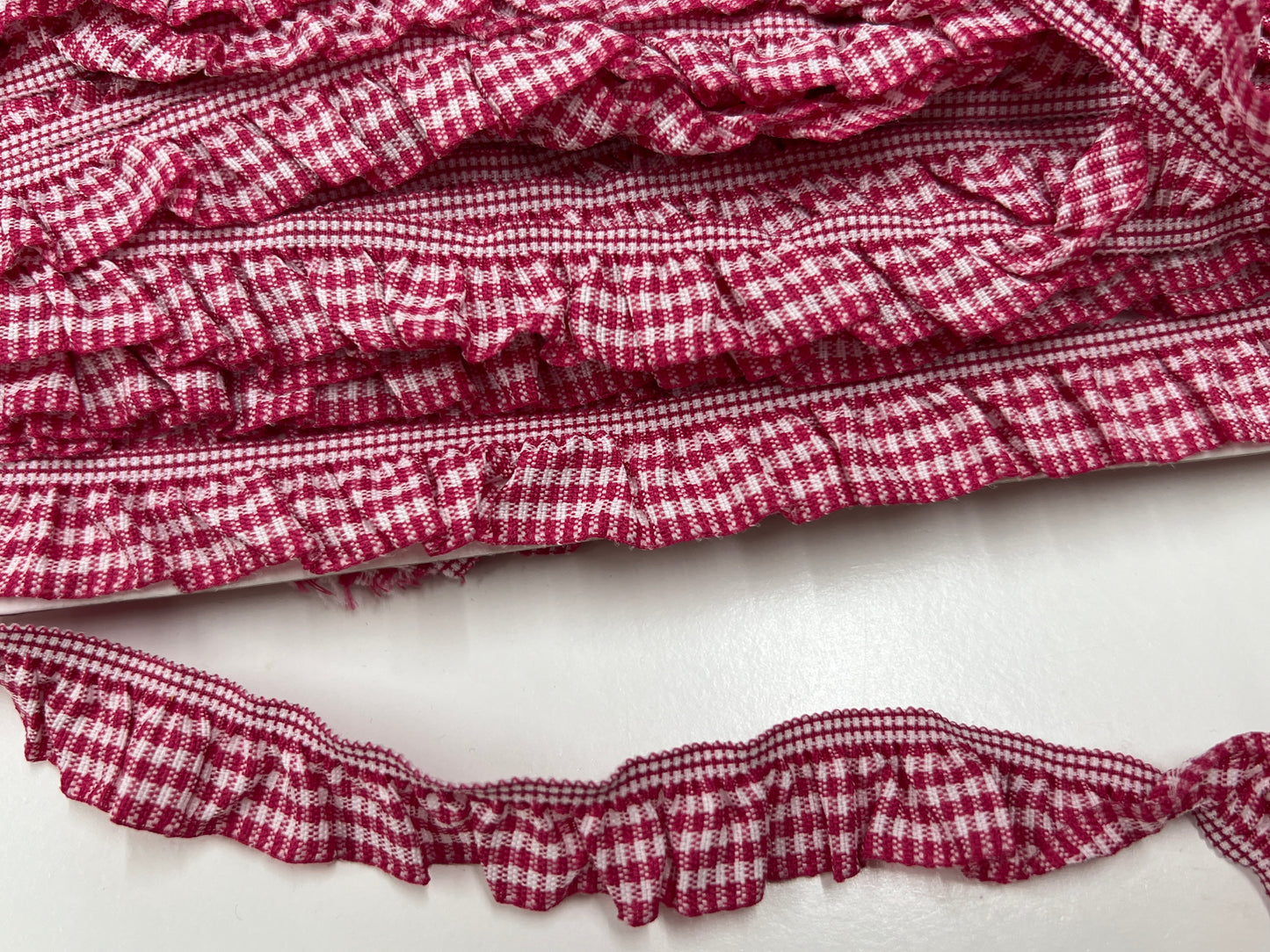 Gingham Ruffle Elastic Trim - Fuchsia