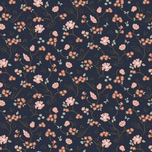 Romance on Navy Cotton Poplin