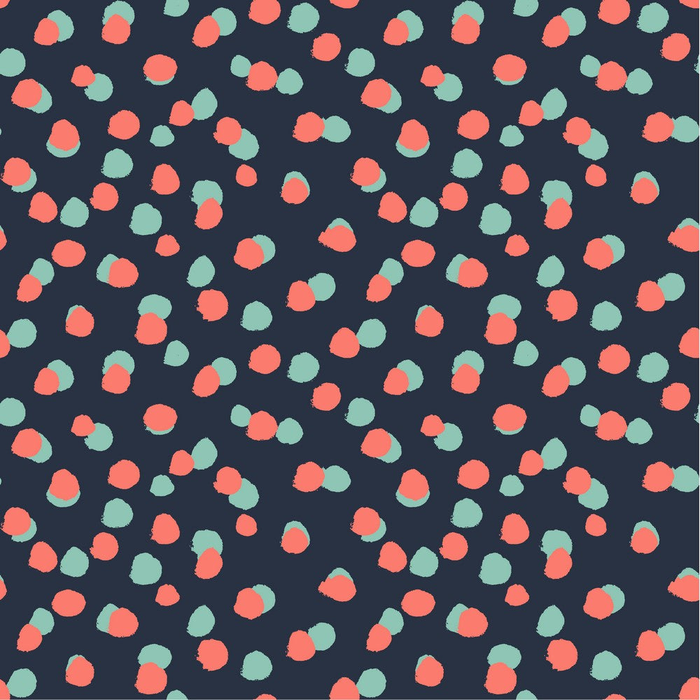 Absrtact dots on Navy Cotton Poplin