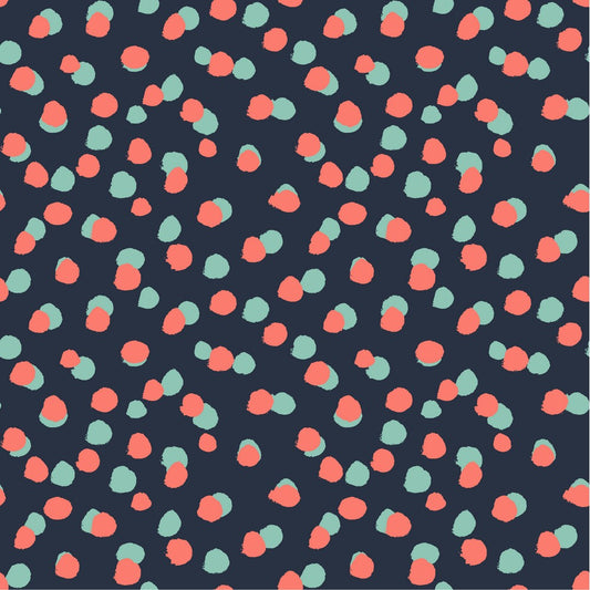 Absrtact dots on Navy Cotton Poplin