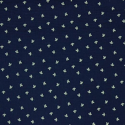 Double Gauze - leaves on Navy